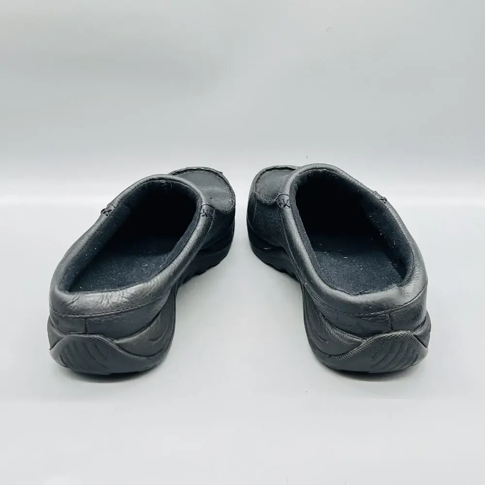 LL Bean Shoes Mens 10.5 Black Pebbled Leather Mule Clogs Slip On Casual Comfort